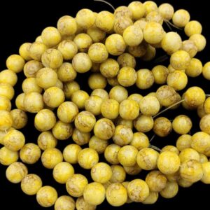 PRGLASS0018- 1 STRAND YELLOW PRINTED 10MM ROUND GLASS BEAD