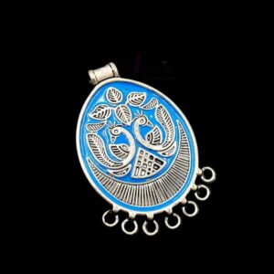 MEENAP0169- ARNAS 1 PCs PACK OF SILVER OXIDIZED SKY BLUE MEENAKARI DESIGNER OVAL CHARMS FOR NECKLACE | EARRINGS MAKING
