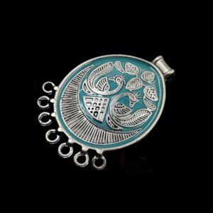 MEENAP0170- ARNAS 1 PCs PACK OF SILVER OXIDIZED COBALT BLUE MEENAKARI DESIGNER OVAL CHARMS FOR NECKLACE | EARRINGS MAKING