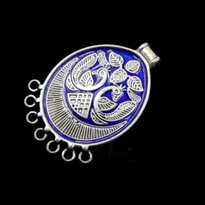 MEENAP0171- ARNAS 1 PCs PACK OF SILVER OXIDIZED ROYAL BLUE MEENAKARI DESIGNER OVAL CHARMS FOR NECKLACE | EARRINGS MAKING
