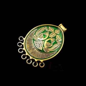 MEENAP0173- ARNAS 1 PCs PACK OF GOLDEN OXIDIZED GREEN MEENAKARI DESIGNER OVAL CHARMS FOR NECKLACE | EARRINGS MAKING