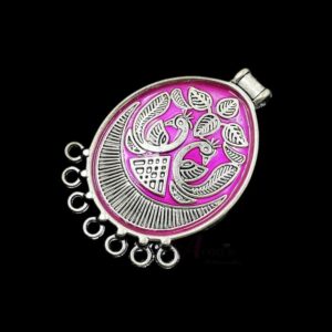 MEENAP0176- ARNAS 1 PCs PACK OF SILVER OXIDIZED PURPLE MEENAKARI DESIGNER OVAL CHARMS FOR NECKLACE | EARRINGS MAKING