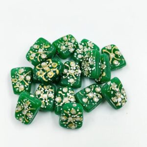 KUNDAN0199 – ARNAS 4 PCs 17 X 14 MM GREEN HANDPAINTED KUNDAN WORK TUMBLE BEADS