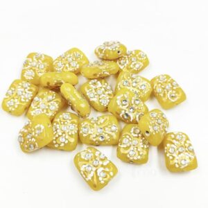 KUNDAN0202 – ARNAS 4 PCs 17 X 14 MM YELLOW HANDPAINTED KUNDAN WORK TUMBLE BEADS