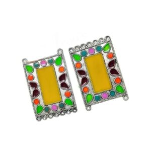 MEENAP0178- ARNAS 2 PCS PACK OF SILVER OXIDIZED CHARMS YELLOW MEENA FOR NECKLACE | EARRINGS MAKING