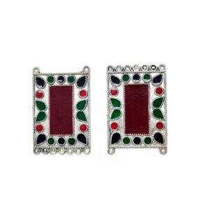 MEENAP0179- ARNAS 2 PCS PACK OF SILVER OXIDIZED CHARMS MAROON MEENA FOR NECKLACE | EARRINGS MAKING