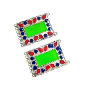MEENAP0180- ARNAS 2 PCS PACK OF SILVER OXIDIZED CHARMS GREEN MEENA FOR NECKLACE | EARRINGS MAKING
