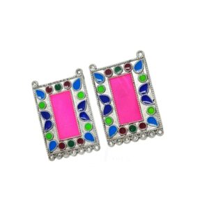 MEENAP0181- ARNAS 2 PCS PACK OF SILVER OXIDIZED CHARMS MULTICOLORED MEENA FOR NECKLACE | EARRINGS MAKING