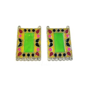 MEENAP0184- ARNAS 2 PCS PACK OF SILVER OXIDIZED CHARMS YELLOW & GREEN MEENA FOR NECKLACE | EARRINGS MAKING