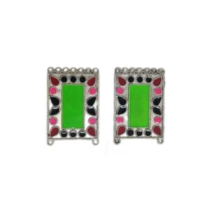 MEENAP0185- ARNAS 2 PCS PACK OF SILVER OXIDIZED CHARMS GREEN MEENA FOR NECKLACE | EARRINGS MAKING