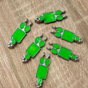 MEENAP0200 ARNAS 6 PCs PACK OF PARROT GREEN MEENAKARI SILVER PLATED OXIDIZED PENDANT