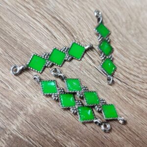 MEENAP0195 ARNAS 6 PCs PACK OF PARROT GREEN MEENAKARI SILVER PALTED OXIDIZED PENDANT