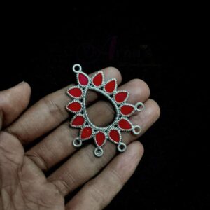 MEENAP0204/MEENAP0202/MEENAP0203/MEENAP0206/MEENAP0201/MEENAP0205- ARNAS 5 PCS PACK OF SILVER OXIDIZED MEENA CHARMS FOR NECKLACE | EARRINGS MAKING - RED