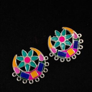 MEENAP0239- ARNAS 2 PCs PACK OF MULTI COLOR MEENAKARI SILVER PALTED DESIGNER MOTIF OXIDIZED PENDANT
