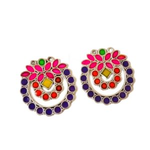 MEENAP0251- ARNAS 2 PCs PACK OF MULTI COLOR MEENAKARI SILVER PALTED DESIGNER MOTIF OXIDIZED PENDANT