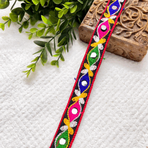 Lace003 ARNAS 2.4CM WIDTH (1 METER) NAVRATRI TRADITIONAL MIRROR SETTING GAMTHI LACE | MULTICOLOR LACE FOR SAREE LAHENGA AND JEWELLERY
