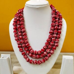 3LDORI10- ARNAS 1 PC PACK OF THREE LAYER FABRIC AND BEADS RED-WHITE SCRIPTING TASSEL | DORI FOR JEWELLERY MAKING