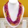 3LDORI34- ARNAS 1 PC PACK OF THREE LAYER FABRIC AND BEADS PINK YELLOW TASSEL | DORI FOR JEWELLERY MAKING