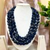 3LDORI44- ARNAS 1 PC PACK OF THREE LAYER FABRIC AND BEADS NAVY BLUE PRINTED TASSEL | DORI FOR JEWELLERY MAKING
