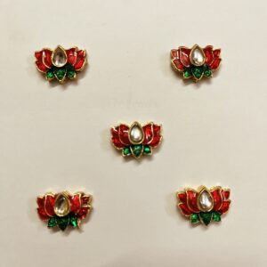 ECHARMS0184-ARNAS 4 PCS PACK OF RED-GREEN LOTUS MOTIF KUNDAN BEADS FOR JEWELLERY | BRACELETE | RAKHI MAKING