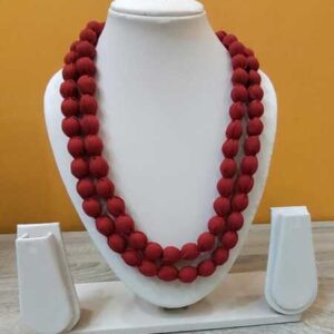 2LDORI01- ARNAS 1 PC PACK OF RED TWO LAYER FABRIC AND BEADS TASSEL FOR JEWELLERY MAKING