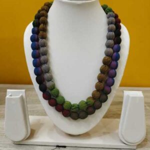 2LDORI10- ARNAS 1 PC PACK OF PERPLE-GREEN-GRAY  TWO LAYER FABRIC AND BEADS TASSEL FOR JEWELLERY MAKING