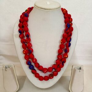 2LDORI20- ARNAS 1 PC PACK OF RED PRINTED LAYER FABRIC AND BEADS TASSEL FOR JEWELLERY MAKING