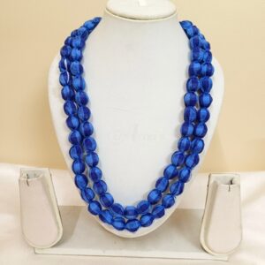 2LDORI24- ARNAS 1 PC PACK OF ROYAL BLUE CHECK LAYER FABRIC AND BEADS TASSEL FOR JEWELLERY MAKING