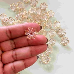 PLASTICBEADS0100 ARNAS 1 PACK OF 15MM TRANSPARENT WITH GOLDEN BORDERS ACRYLIC FLOWER FOR BROOCH MAKING| JEWELLERY MAKING | EMBROIDERY|CRAFT WORK