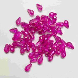 PLASTICBEADS0086 ARNAS 60 PCS PACK OF HOT PINK 12x6MM DROP SHAPE TRANSPERANT RAINBOW POLISH CRYSTAL BEADS FOR JEWELLERY MAKING | EMBROIDERY | ART & CRAFT– 20 GM (APPROX)