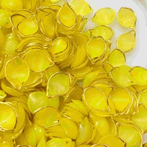 PLASTICBEADS0104 ARNAS 1 PACK OF 2.2 X1.5 CM LIME YELLOW WITH GOLDEN BORDERS ACRYLIC FLOWER FOR JEWELLERY MAKING| RESIN WORK| CRAFT WORK