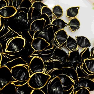 PLASTICBEADS0106 ARNAS 1 PACK OF 2.2 X1.5 CM BLACK WITH GOLDEN BORDERS ACRYLIC FLOWER FOR JEWELLERY MAKING| RESIN WORK| CRAFT WORK