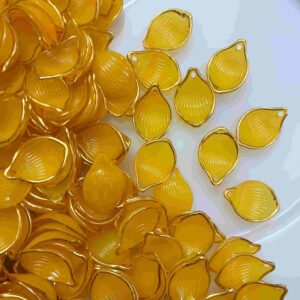 PLASTICBEADS0107 ARNAS 1 PACK OF 2.2 X1.5 CM YELLOW WITH GOLDEN BORDERS ACRYLIC FLOWER FOR JEWELLERY MAKING| RESIN WORK| CRAFT WORK