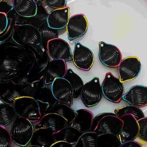 PLASTICBEADS0108 ARNAS 1 PACK OF 2.2 X1.5 CM BLACK WITH MULTICOLOR BORDERS ACRYLIC PETALS FOR JEWELLERY MAKING| RESIN WORK| CRAFT WORK