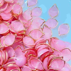 PLASTICBEADS0110- ARNAS 1 PACK OF 2.2 X1.5 CM BABYPINK WITH GOLDEN BORDERS ACRYLIC PETALS FOR JEWELLERY MAKING| RESIN WORK| CRAFT WORK