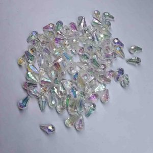 PLASTICBEADS0122 ARNAS 20 GM PACK OF TEARDROP DIAMOND CUT DESIGN 1.3 CM BRIGHT TRANSPARENT PLASTIC BEADS FOR JEWELLERY MAKING |AARI WORK| LATKAN MAKING