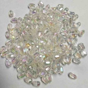 PLASTICBEADS0123 ARNAS 20 GM PACK OF TEARDROP DIAMOND CUT DESIGN 9MM BRIGHT TRANSPARENT PLASTIC BEADS FOR JEWELLERY MAKING |AARI WORK| LATKAN MAKING