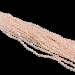 CRYSTAL0080- 1 STRAND 4MM LIGHT PEACH DIAMOND CUT TRANSPARENT CRYSTAL BEADS