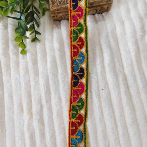LACE015 ARNAS 3 CM WIDTH (1 METER) NAVRATRI TRADITIONAL MIRROR SETTING GAMTHI LACE | MULTICOLOR LACE FOR SAREE LAHENGA AND JEWELLERY