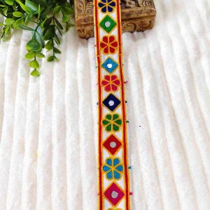 LACE017 ARNAS 3.5 CM WIDTH (1 METER) NAVRATRI TRADITIONAL MIRROR SETTING GAMTHI LACE | MULTICOLOR LACE FOR SAREE LAHENGA AND JEWELLERY