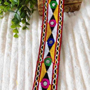 LACE013 ARNAS 4.5 CM WIDTH (1 METER) NAVRATRI TRADITIONAL MIRROR SETTING GAMTHI LACE | MULTICOLOR LACE FOR SAREE LAHENGA AND JEWELLERY