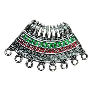 MEENAP0278 -ARNAS 1 PC PACK OF MULTI COLOR MEENAKARI SILVER PALTED DESIGNER MOTIF OXIDIZED PENDANT