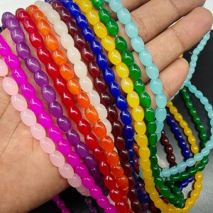 OVALBEADS- 11 STRAND MULTICOLOR 8 X 6 MM OVAL GLASS BEADS