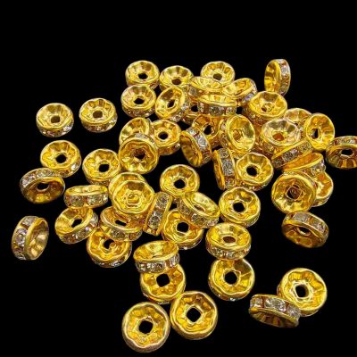 SPACER003- ARNAS 100 PCS PACK OF 6MM GOLDEN SPACER WITH SILVER STONES  FOR JEWELLERY | BRACELETE | RAKHI MAKING