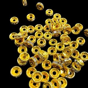 SPACER004 - ARNAS 100 PCS PACK OF GOLDEN SPACER WITH SILVER STONES FOR JEWELLERY | BRACELETE | RAKHI MAKING