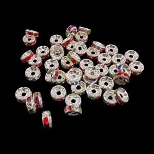SPACER005 – ARNAS 100 PCS PACK OF SILVER SPACER WITH MULTICOLOR STONES FOR JEWELLERY | BRACELETE | RAKHI MAKING