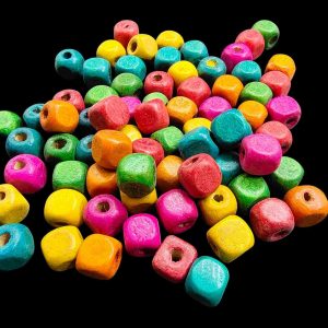 WOODEN0040- 1 PACK OF MULTICOLOR CUBE WOODEN CUBE BEADS FOR BRACELETE | RAKHI MAKING (25 gm)
