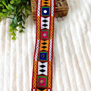 LACE001 ARNAS 5 CM WIDTH (1 METER) NAVRATRI TRADITIONAL MIRROR SETTING GAMTHI LACE | MULTICOLOR LACE FOR SAREE LAHENGA AND JEWELLERY