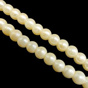 PEARLBEADS0029 – 1 STRAND OFF-WHITE GREENISH 6 MM ROUND GLASS PEARL BEADS