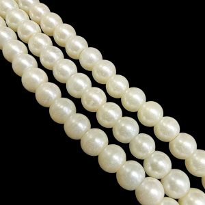 PEARLBEADS0030 STRAND WHITE 6 MM ROUND GLASS PEARL BEADS